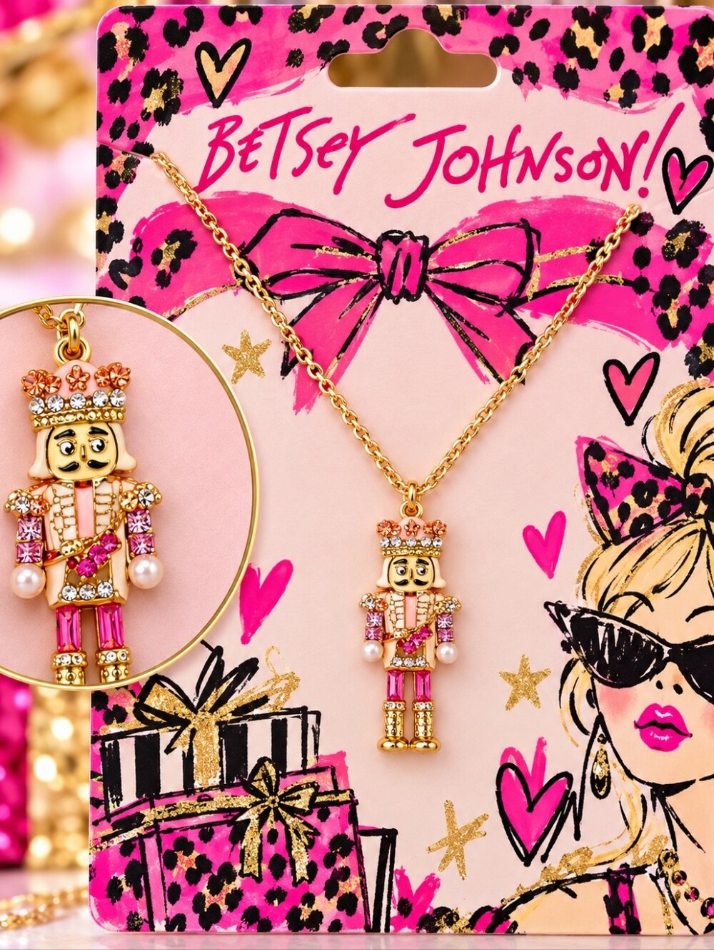 BETSEY JOHNSON PINK NUTCRACKER CHARM NECKLACE